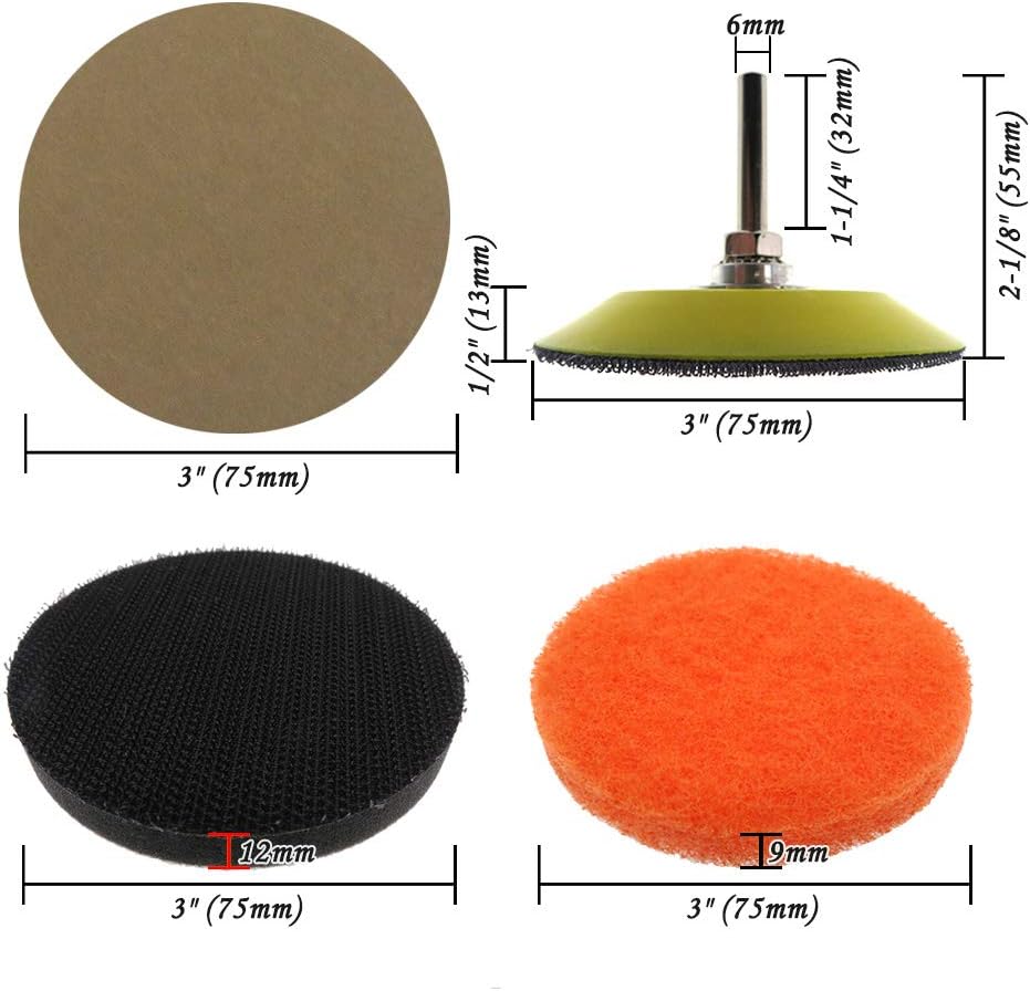 Car Headlight Restoration Kit, 3 Inch Car Polishing Sanding Discs with 1/4 Inch Shank Backing, Scouring Pads, Buffing Sponge, Soft Interface, Woolen Buffer, 41PCS