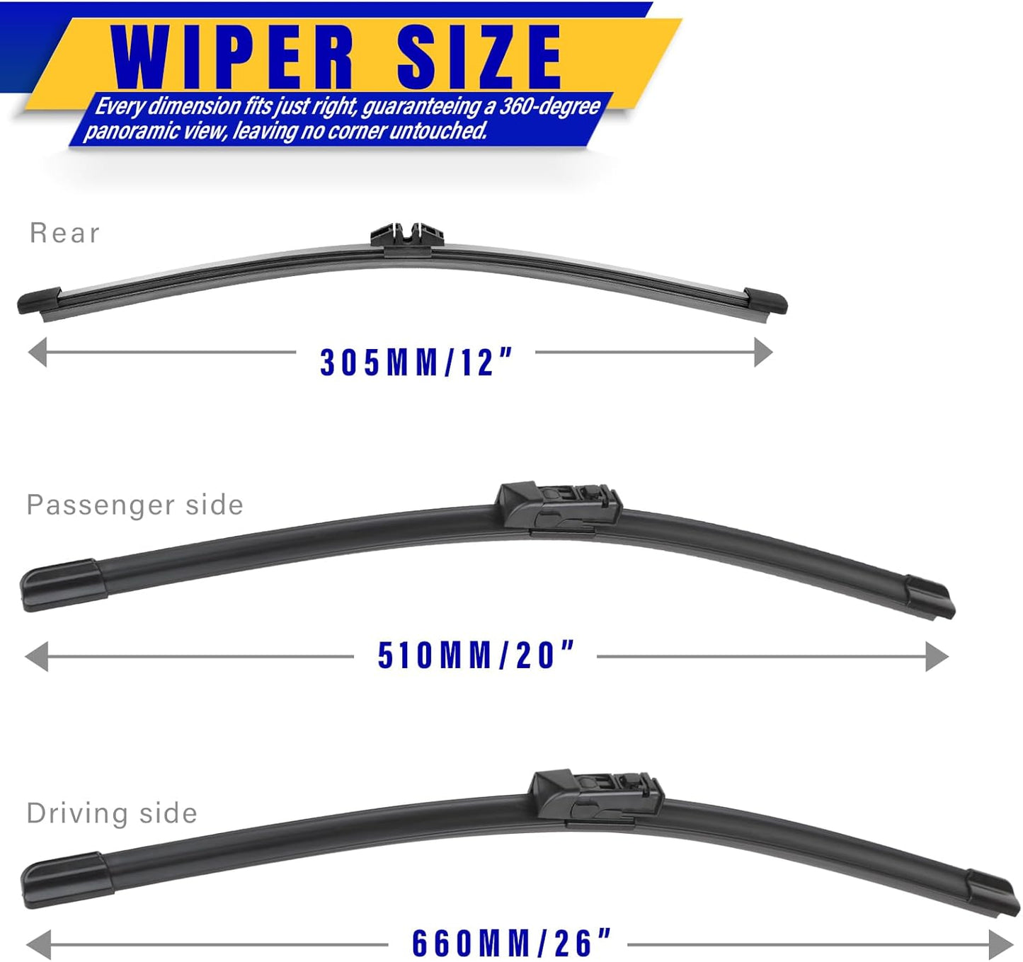 3 wipers Replacement for 2012-2018 Subaru Forester/2015-2019 Subaru Outback, Windshield Wiper Blades Original Equipment Replacement - 26"/17"/14" (Set of 3) U/J HOOK - Colors B