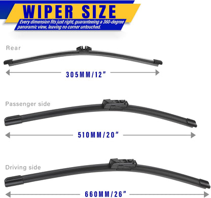 3 wipers Replacement for 2012-2018 Subaru Forester/2015-2019 Subaru Outback, Windshield Wiper Blades Original Equipment Replacement - 26"/17"/14" (Set of 3) U/J HOOK - Colors B