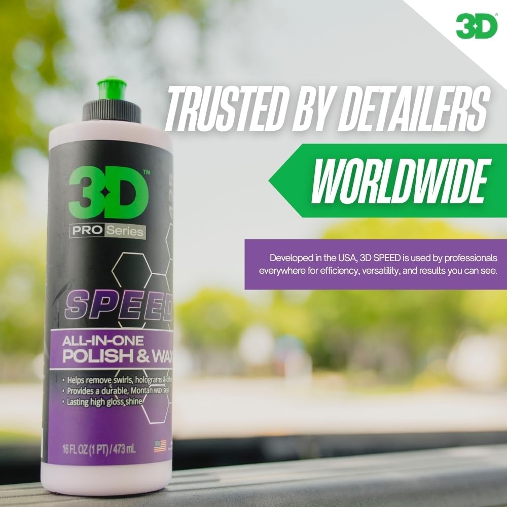 3D Speed All-In-One Polish & Wax – Scratch & Swirl Remover, Clear Coat Safe Paint Sealant – High Gloss Finish, Easy Application – 8oz – Made in USA