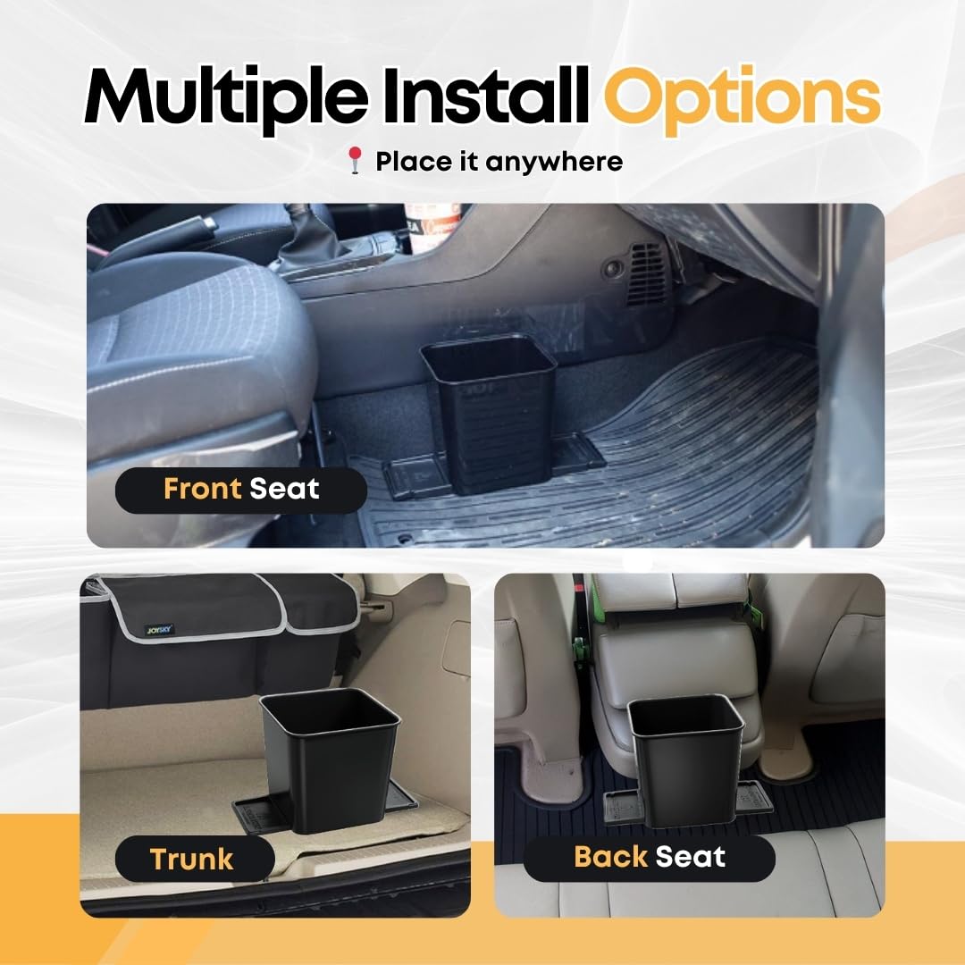 Car Trash Can with Stability Wings – Leakproof Portable Garbage Bin for Fabric & Rubber Mats – Compact Durable Plastic Auto Organizer for Cars, SUVs, Trucks (Black, Large)