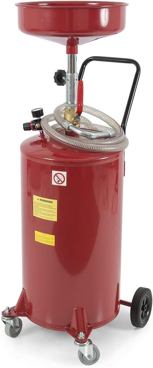ARKSEN 20 Gallon Waste Oil Change Tank, Portable Air Operated Fluid Drain Disposal with Adjustable Height, Heavy Duty Construction with Wheels, Automotive - Red