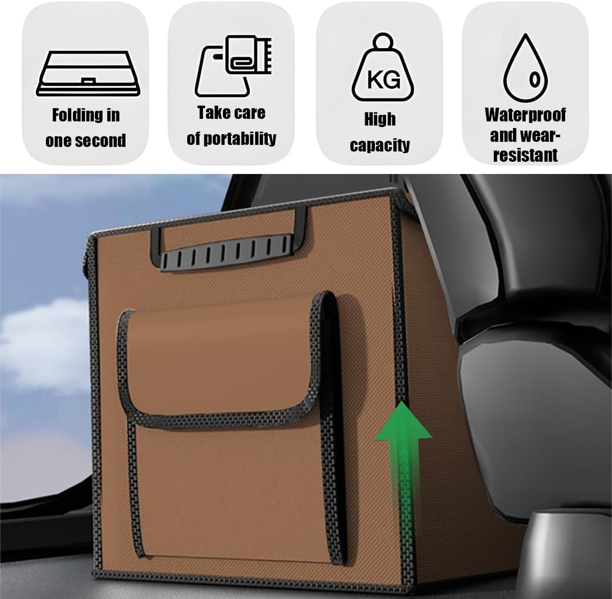 Car Trunk Organizer, Multi-Compartment Collapsible Vehicle Cargo Storage Organizer with Lid, Non Slip Waterproof Storage Box with Reinforced Handles, Universal Automotive Accessories (Black)