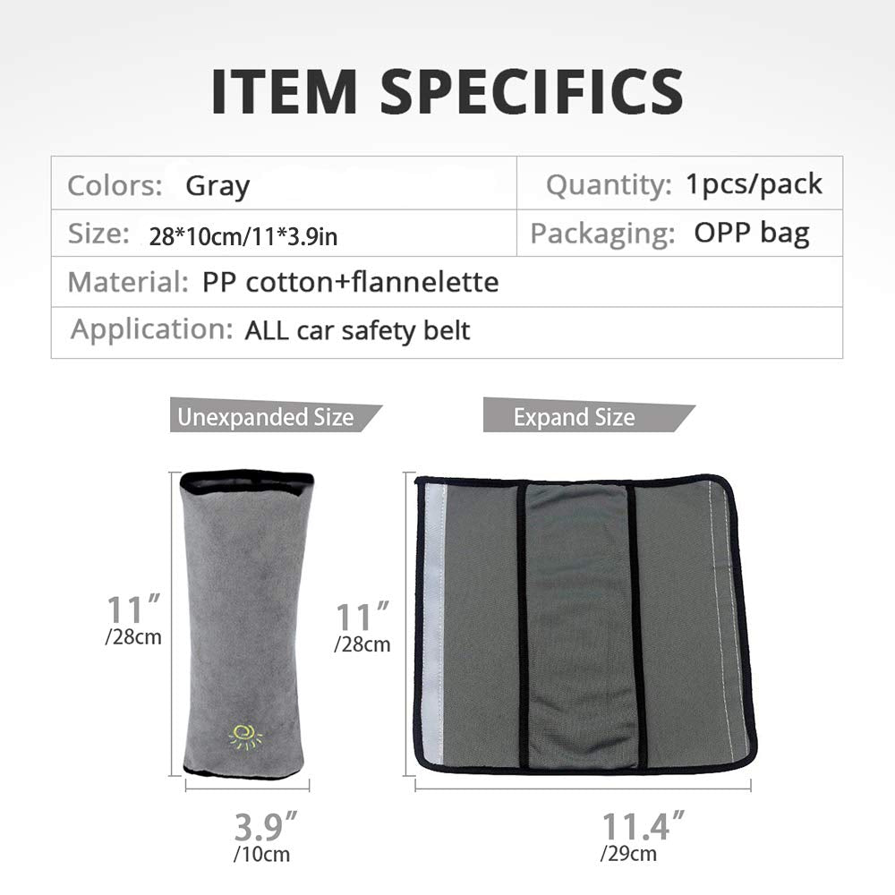 Gray Seat Belt Pillow for Kids 2PC, Seatbelt Pillow for Child Travel, Seat Belt Pillow for Toddler Head Protector, Shoulder Pad for Car Safety Seatbelt, Car Sleeping Seat Belt Pillow Support