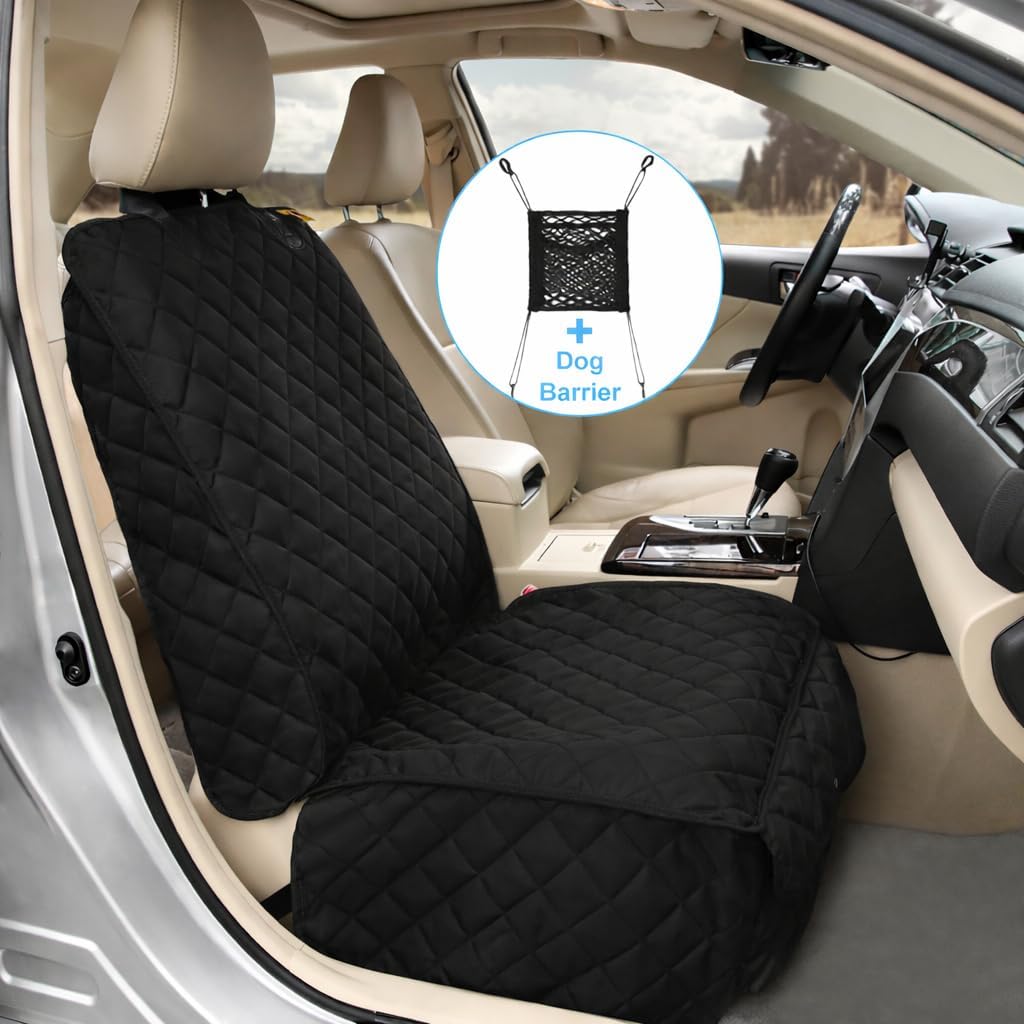 Bark Lover Deluxe Dog Seat Cover for Front Seat-More Durable Waterproof Front Seat Protector, High Heat Resistant and Nonslip Front Seat Cover for Dogs Kids, Universal Size (Black,1 Pack)
