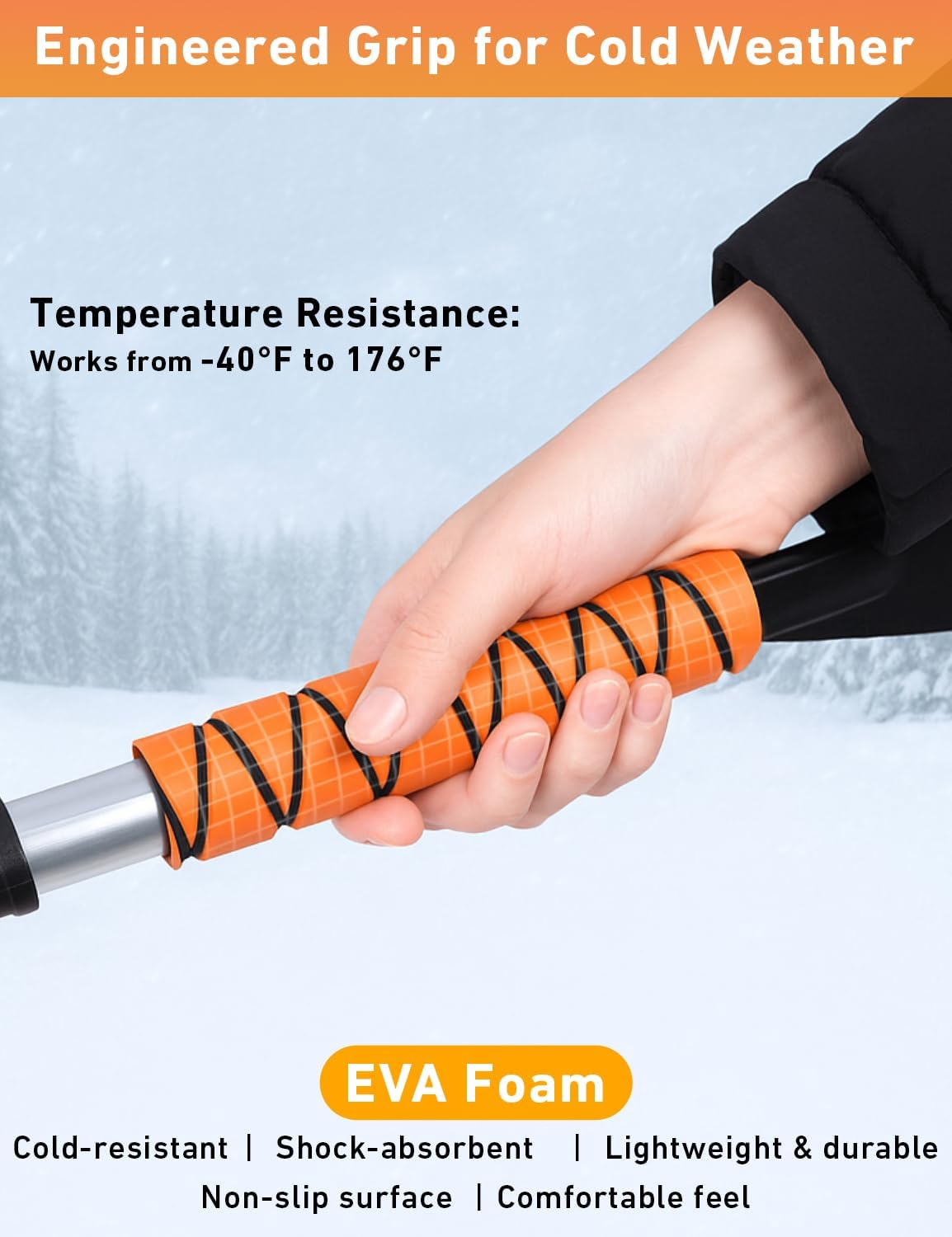 EcoNour 27" Aluminum Ice Scrapers for Car Windshield | Car Snow Scraper Window and Snow Brush with Ergonomic Foam Grip Winter Accessories (Orange)