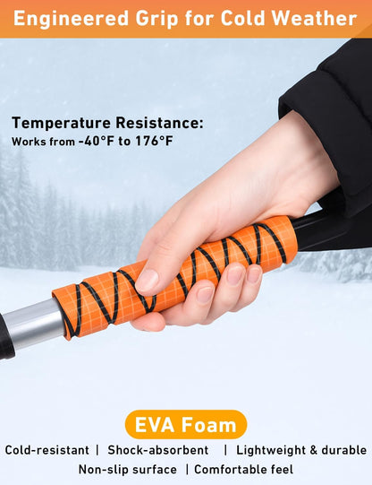 EcoNour 27" Aluminum Ice Scrapers for Car Windshield | Car Snow Scraper Window and Snow Brush with Ergonomic Foam Grip Winter Accessories (Orange)