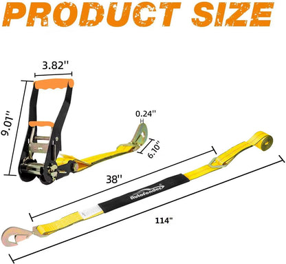 Heavy Duty Adjustable Car Tie Down Kit with Snap Hooks -Break Strength 10,000 lbs-Working Load 3333 lbs-2 Inch x 114 Inch - 4 Pack Axle Tie Down Straps (Yellow)