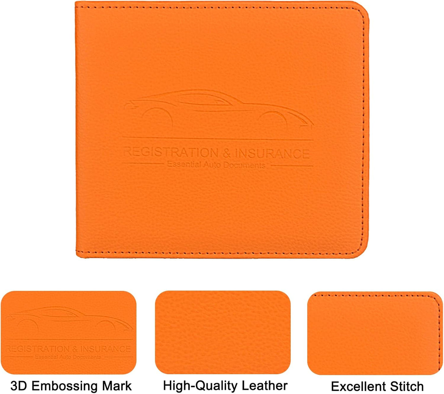 LumiMokki Car Registration and Insurance Holder, Leather Registration and Insurance Card Holder, Vehicle Glove Box Organizer - For Documents, Cards, License (Black)
