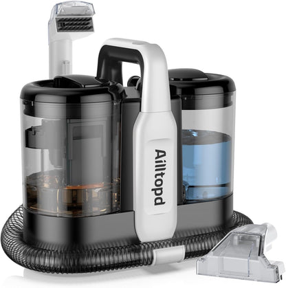 Portable Carpet & Upholstery Cleaner Machine, 15Kpa Strong Suction & Handheld Spot Cleaner Machine for Couch, Sofa, Car, Pet Stains, Furniture Cleaner with Cleaner Solution and Self-Cleaning System