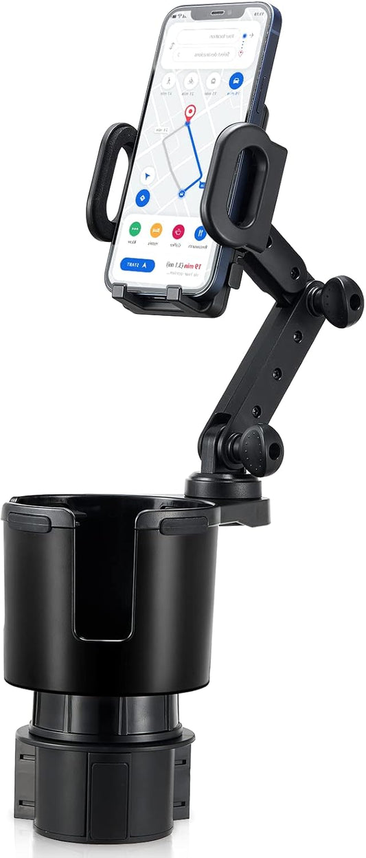This Hill Car Cup Holder Expander 2-in-1 with Adjustable Base & 360° Rotating Phone Mount, Compatible with iPhone 17 Pro Max and Smartphones up to 4.13", Fits Large Bottles up to 3.78"