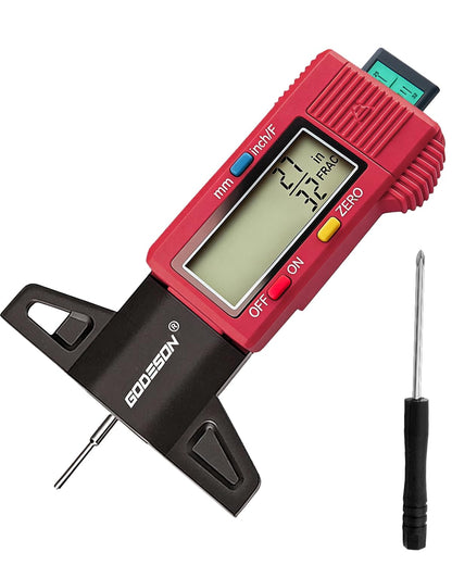 GODESON Tire Tread Depth Gauge, Digital Tire Tread Depth Gauge with 3 Modes-Fractional Inch, Decimal Inch and Millimeter, Tire Depth Gauge for Motorcycles, Cars, SUV, Easy to Read Tread Depth Gauge