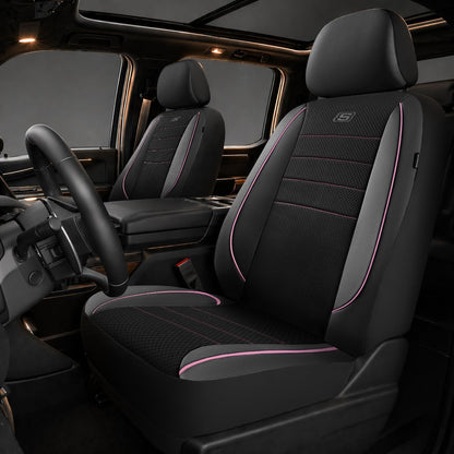 Skechers Air-Cooled Memory Foam Seat Covers,Mesh Thick Car Seat Covers,Piping Leather Car Seat Covers Front Seats,Airbag Compatible,Automotive Comfort Universal FitMost Cars,Vans,Truck,SUV,Black