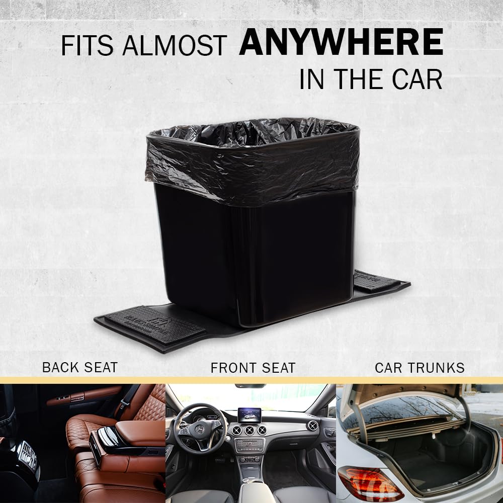 Car Trash Can with Stability Wings – Leakproof Portable Garbage Bin for Fabric & Rubber Mats – Compact Durable Plastic Auto Organizer for Cars, SUVs, Trucks (Black, Large)