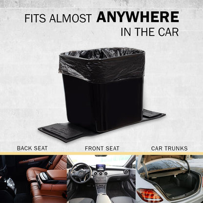 Car Trash Can with Stability Wings – Leakproof Portable Garbage Bin for Fabric & Rubber Mats – Compact Durable Plastic Auto Organizer for Cars, SUVs, Trucks (Black, Large)