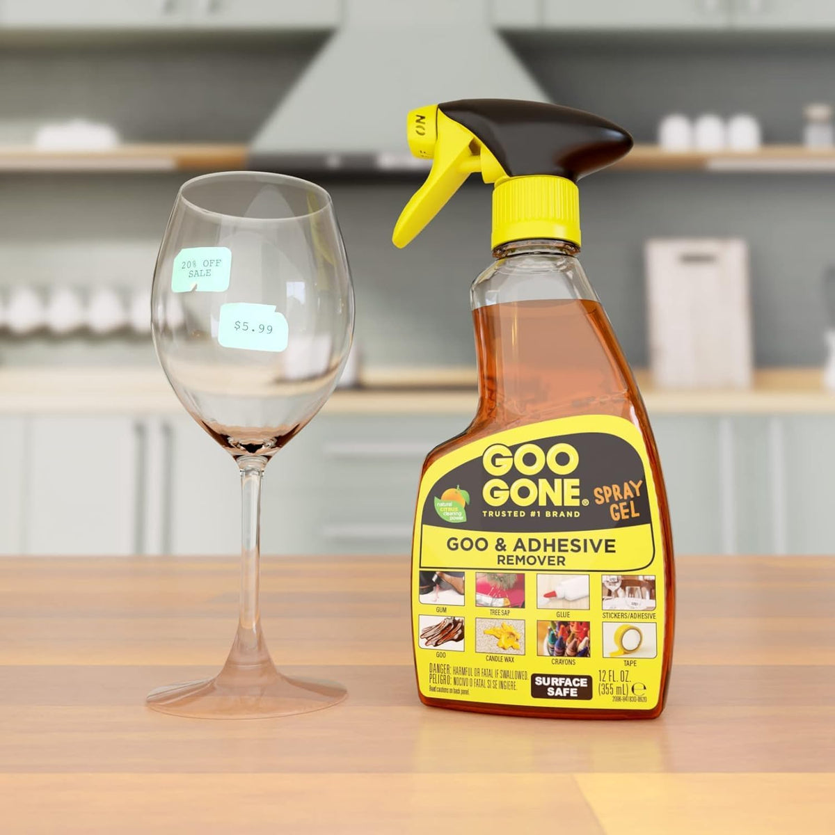 Goo Gone Spray Adhesive Remover Gel 12 Oz with Scraper, Removes Glue, Stickers, Tape Residue, Grease, Gum & Wax, Adhesive Spray with Citrus Cleaning Power for Hard Surfaces, Carpets & Fabrics