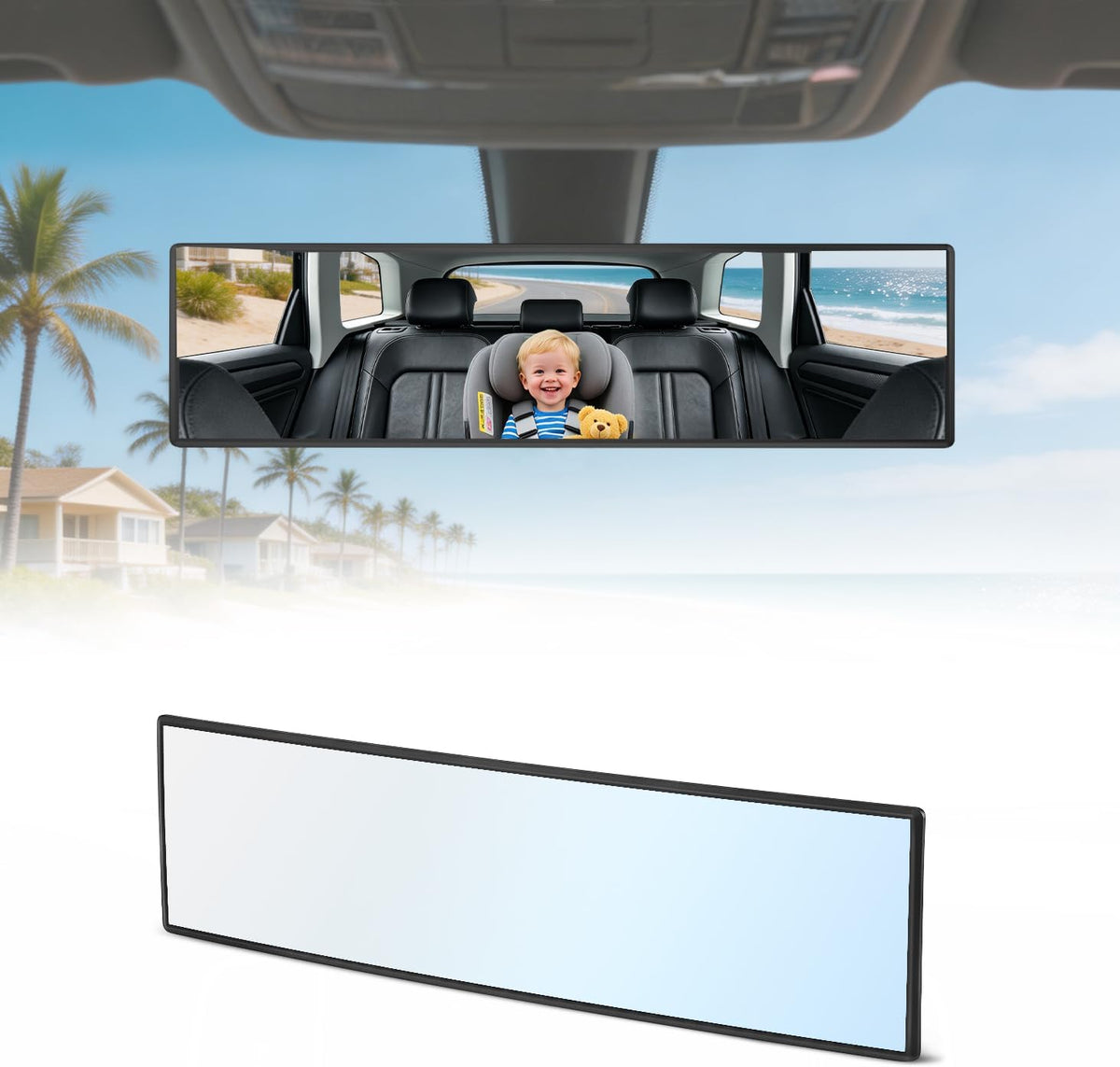 Rear View Mirror, Chrome Anti-glare Panoramic Rear Mirrors Universal 10 Inch Convex Car Interior Clip on Extra Big Wide Angle Rearview Mirror Extender to Reduce Blind Spot for Car SUV