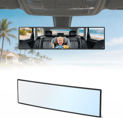 Rear View Mirror, Chrome Anti-glare Panoramic Rear Mirrors Universal 10 Inch Convex Car Interior Clip on Extra Big Wide Angle Rearview Mirror Extender to Reduce Blind Spot for Car SUV