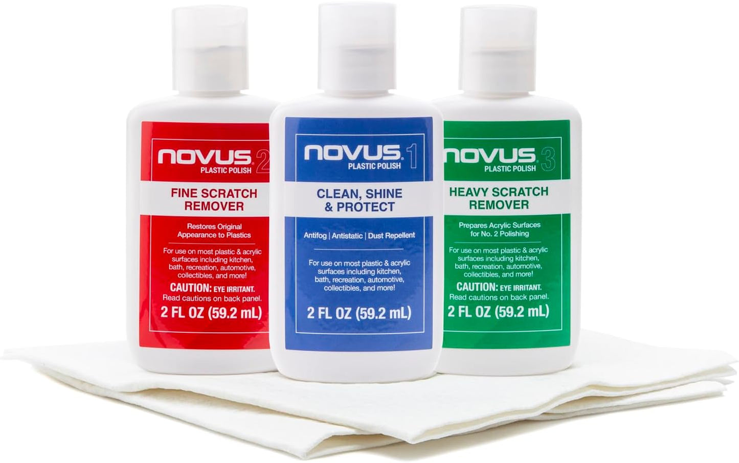 NOVUS Clear in Five Headlight Restoration Kit | 2 Ounce #1, 2, & 3 Bottles, Buffing Pad, Backing Pad Drill Attachment, 1,000 Grit Sanding Disk, 3 Polish Mates