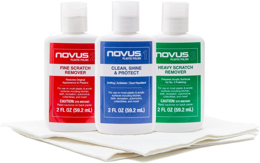 NOVUS Clear in Five Headlight Restoration Kit | 2 Ounce #1, 2, & 3 Bottles, Buffing Pad, Backing Pad Drill Attachment, 1,000 Grit Sanding Disk, 3 Polish Mates