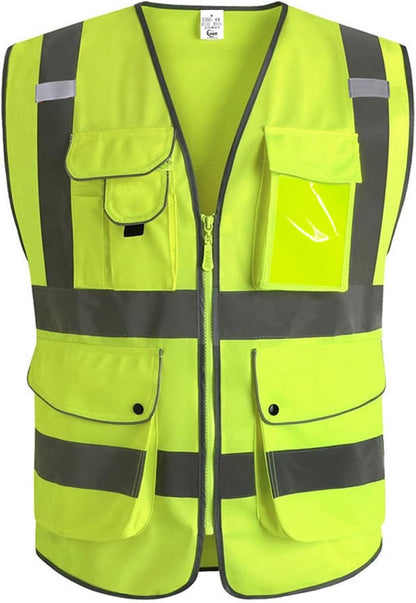 XIAKE 9 Pockets Class 2 High Visibility Reflective Safety Vest for Men Women,Meets ANSI/ISEA Standard