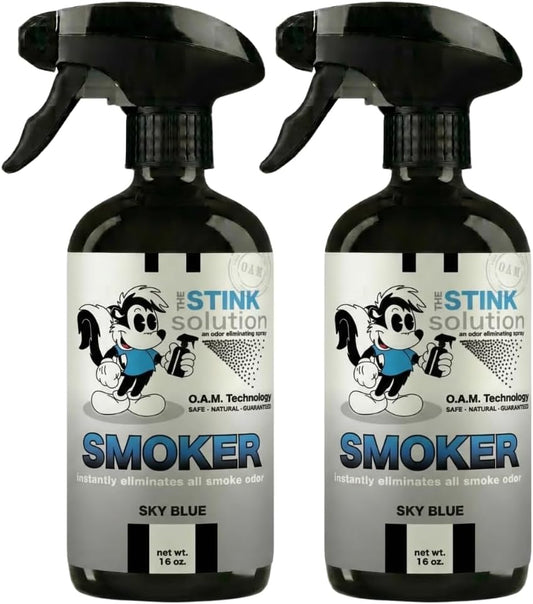 The Stink Solution Smoke Odor Eliminator Spray for Home, Car, Clothes, Hands, Hair, Wall & More Completely Neutralizes All Types of Smoke Odor Best Smoke Smell Remover Bamboo Teak 16oz & Sky Blue 16oz