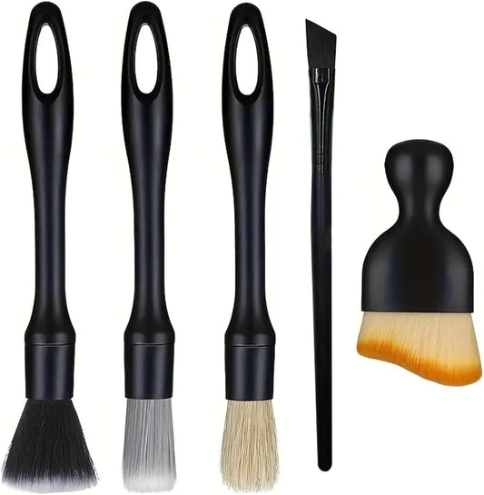 5 PCS Car Detailing Brush Set, Ultra-Soft Boar Hair Brushes for Interior & Exterior Cleaning, Multi-Use Duster for Air Vents, Wheels & Leather, Professional Car Wash Supplies