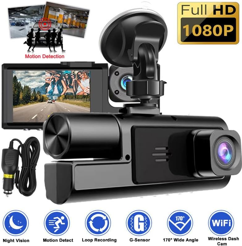 1080P Dual Dash Camera for Car Front and Inside Dashcam Car Security Video Recorder,170°Wide Angle Vehicle Cam,WDR,G-Sensor,2’’ IPS Screen,Loop Recording,Night Vision (Dual Dash Cam Without Card)