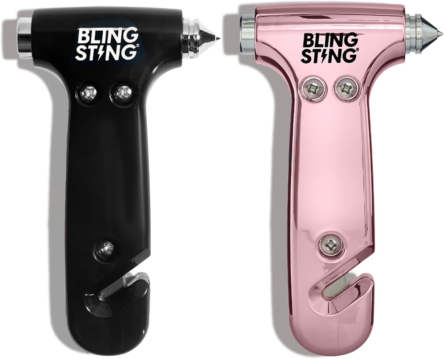 BLINGSTING Safety Hammer - Emergency Automotive Escape Tool with Window Breaker, Seat Belt Cutter & Adjustable Car Visor Strap - Tempered Glass Breaker - Steel Blade - Rose Gold (1 Count)