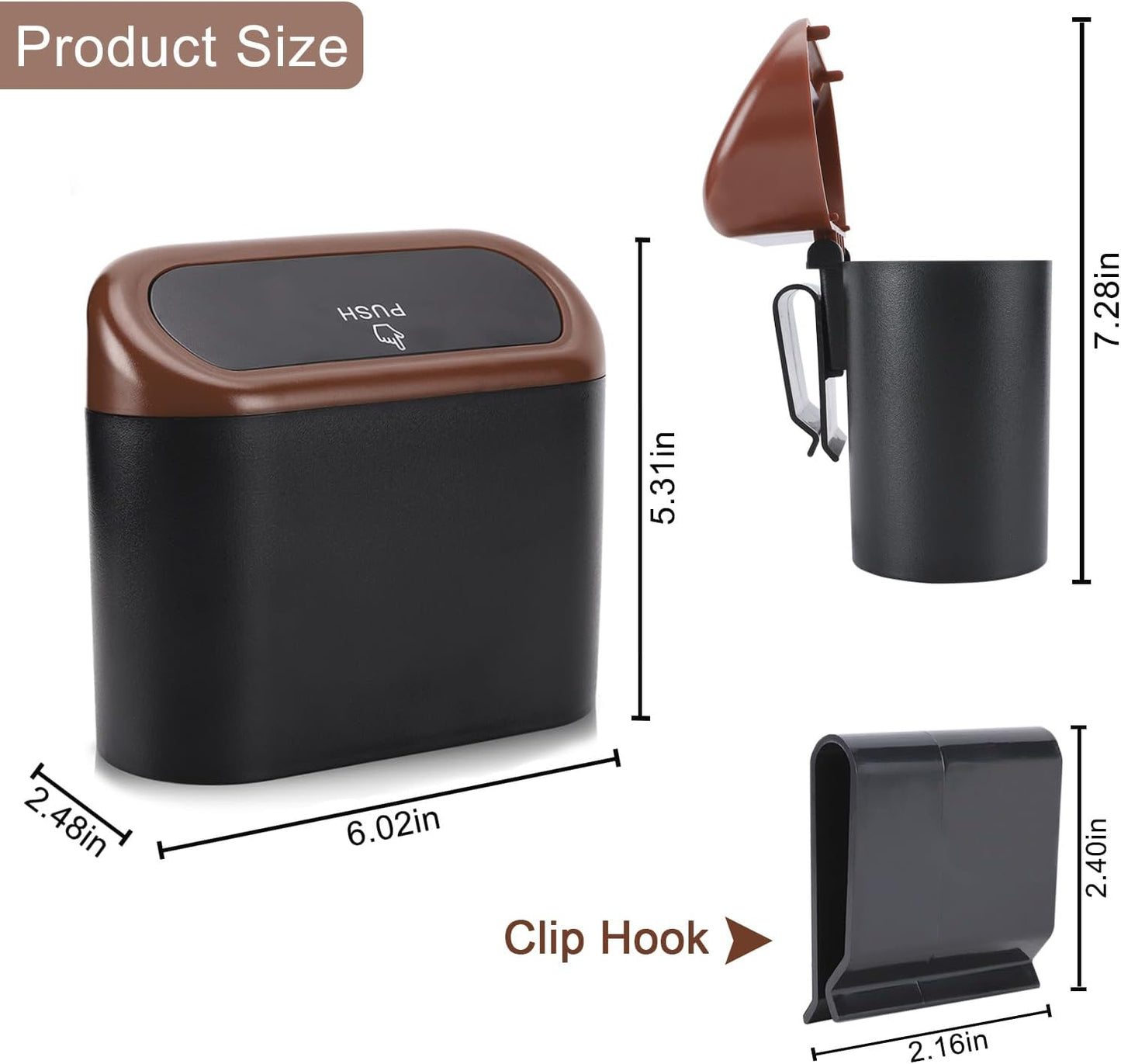 Accmor Car Trash Can with Lid, Mini Auto Dustbin Garbage Organizer Holder 2 Packs, Automotive Storage Container Bin with 60 Pcs Bags for Vehicle, Home, Office