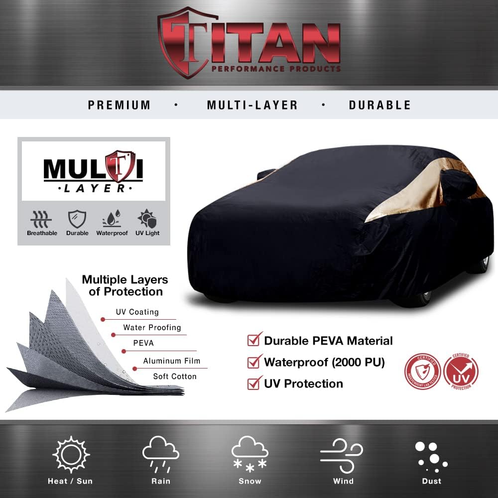Titan Premium Multi-Layer PEVA Car Cover for Compact SUV 170-187". Waterproof, UV Protection, Anti-Scratch Protective Lining, Driver-Side Zippered Opening. Fits Rav4, Rogue, CR-V and More.