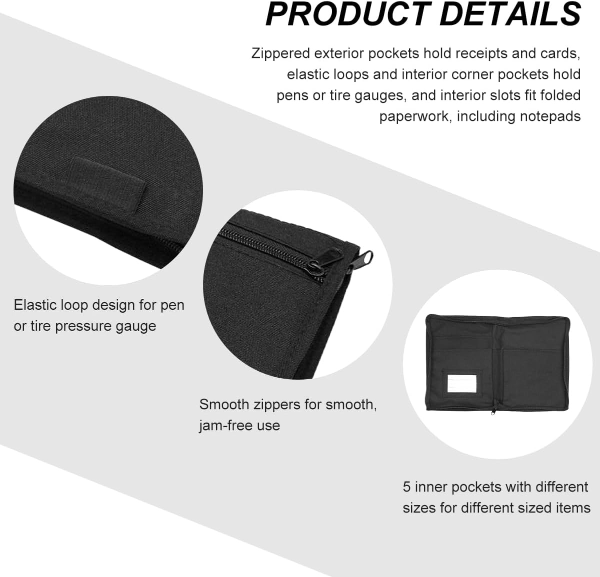 Car Registration Insurance Holder, Glove Box Compartment Organizer Owner Manual Zipped Case, Multipurpose Oxford Cloth Vehicle Document Holder for Essential Gadgets Cards