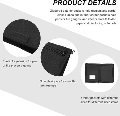 Car Registration Insurance Holder, Glove Box Compartment Organizer Owner Manual Zipped Case, Multipurpose Oxford Cloth Vehicle Document Holder for Essential Gadgets Cards