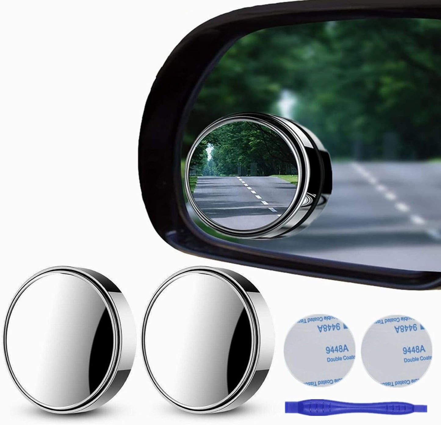2 pcs Blind Spot Mirrors, 2" Round HD Glass Convex 360° Wide Angle Side Rear View Mirror with ABS Housing for Cars SUV and Trucks, Black, Pack of 2