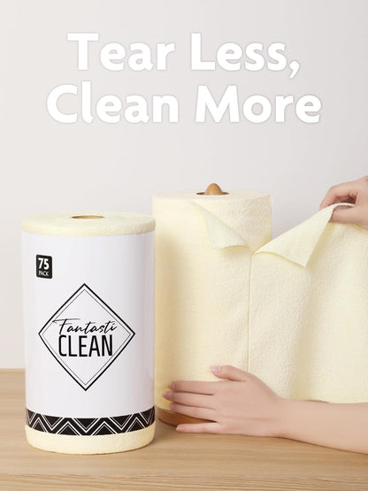 Fantasticlean Microfiber Cleaning Cloth Roll -75 Pack, Tear Away Microfiber Towels, 12" x 12", Reusable, Washable, Scratch Free, Ultra Absorbent for All-Around Cleaning Supplies (DimGray)