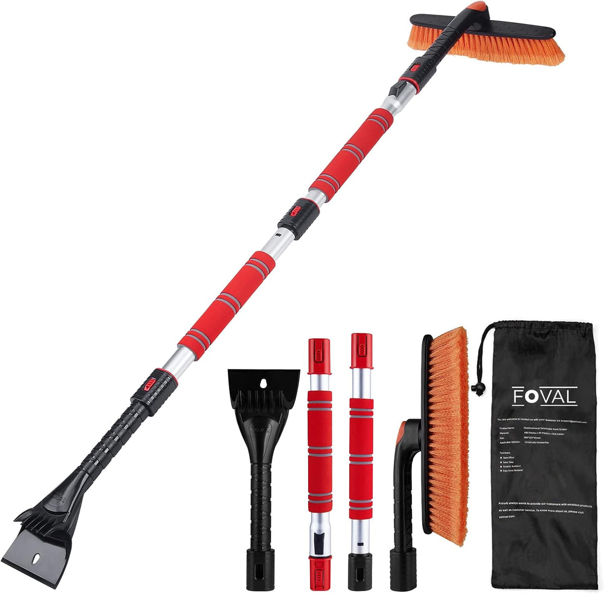 62.4" Snow Brush - Ice Scrapers for Car Windshield, 360°Pivoting Brush Head, Comfortable Foam Grip, Extendable Snow Removal Car Brush for Trucks SUVs, Essential Winter Tool