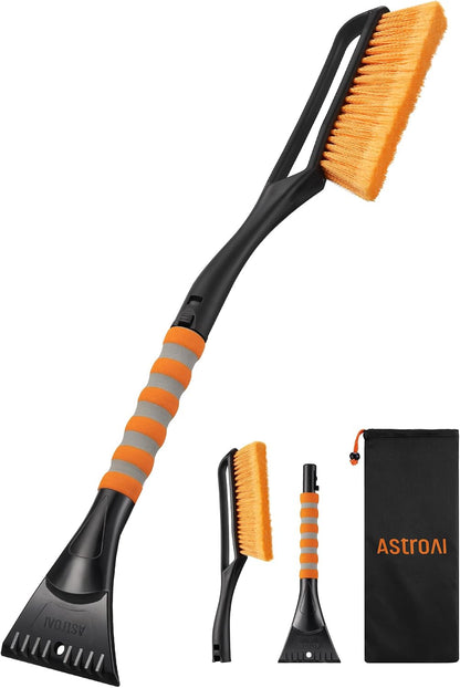 AstroAI 27" Snow Brush and Ice Scrapers for Car Windshield, Detachable Snow Scrapers with Ergonomic Foam Grip for Cars, Trucks, SUVs (Heavy Duty ABS, PVC Brush, Blue)