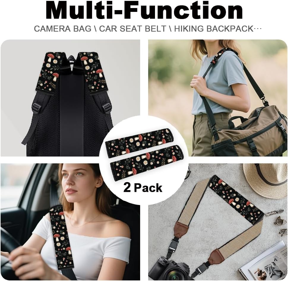2Pcs Soft Auto Seat Belt Cover Pad Cute Cat Print Colorful Car Seatbelt Shoulder Cushion for Comfortable Driving, Compatible with All Cars' Seatbelt and Backpack Straps