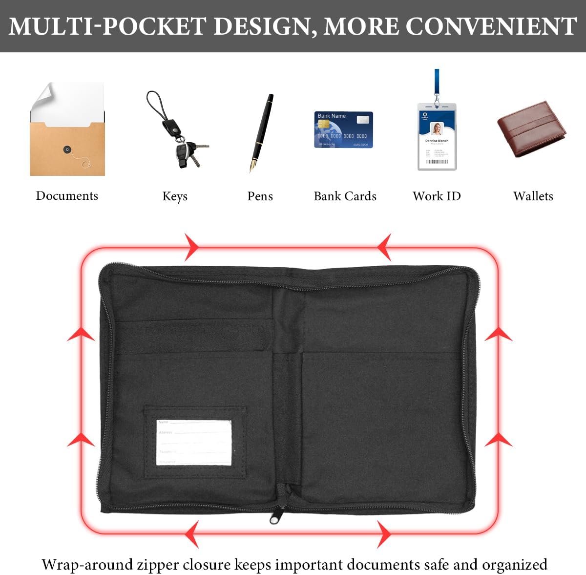 Car Registration and Insurance Holder, Glove Box Compartment Document Holder Owner Manual Case, Soft Zippered Pouch Multi-Pocket Glove Bag for Auto Insurance License Cards