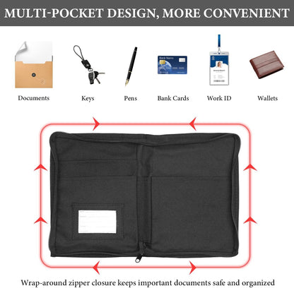 Car Registration and Insurance Holder, Glove Box Compartment Document Holder Owner Manual Case, Soft Zippered Pouch Multi-Pocket Glove Bag for Auto Insurance License Cards
