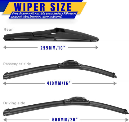 3 wipers Replacement for 2019-2023 2024 2025 2026 Subaru Forester, Windshield Wiper Blades Original Equipment Replacement - 26"/17"/14" (Set of 3) - Colors B