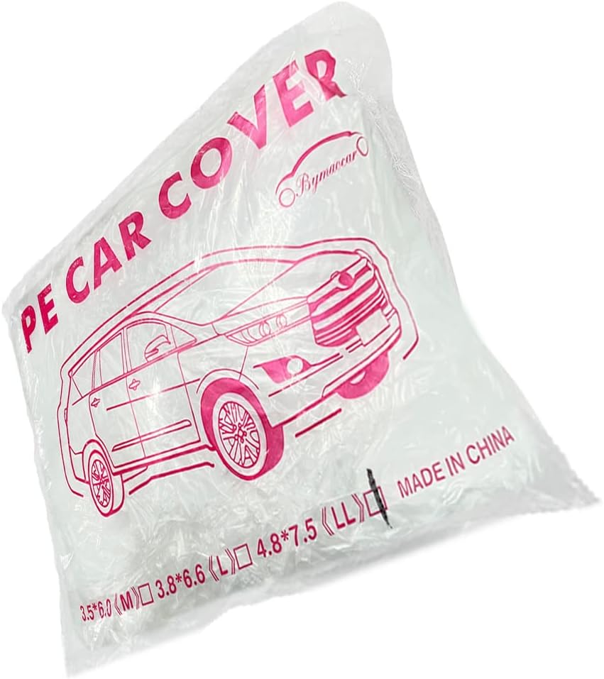 4 Packs Disposable Car Cover Clear Plastic Car Cover Universal Rain Dust Garage Cover with Elastic Band Medium (12 ft x 22 ft)