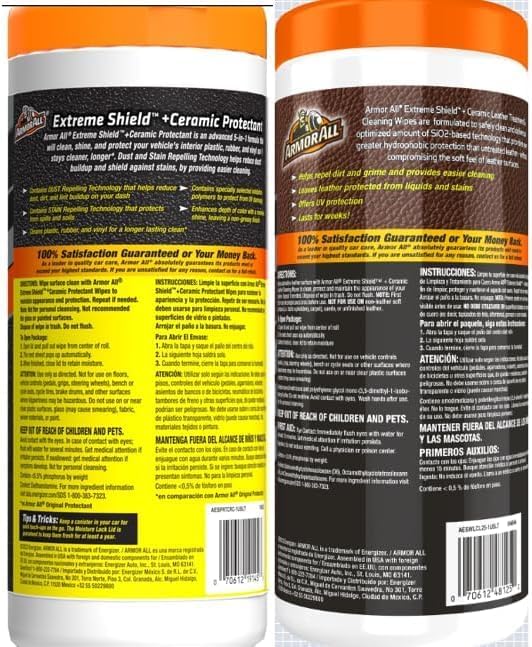 Armor All Interior Car Cleaning Wipes Kit, Disinfects, Protects, and Cleans Car Interiors, Includes Leather Care Wipes, Glass Wipes, Disinfectant Wipes, and Protectant Wipes, 4 Count