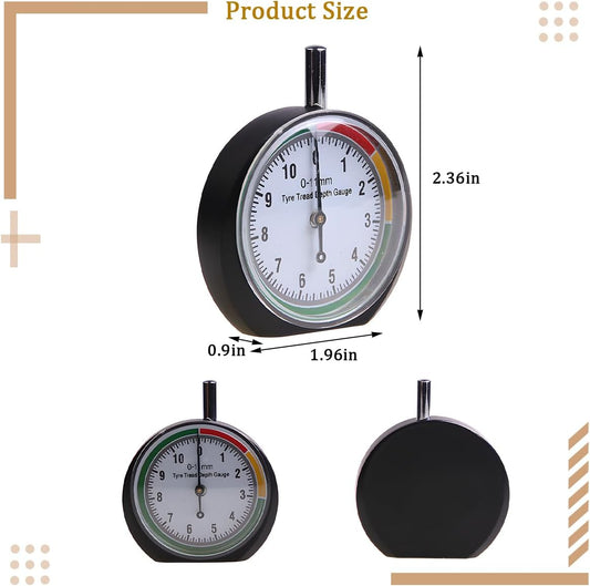 Car Tire Tread Depth Gauge, Dial Type Color Coded Easy Reading Pocket Tire Depth Gauge for Tread Wear, Automotive Tyre Measurement Accessory, Universal for Truck Bus Sedan Motorcycle