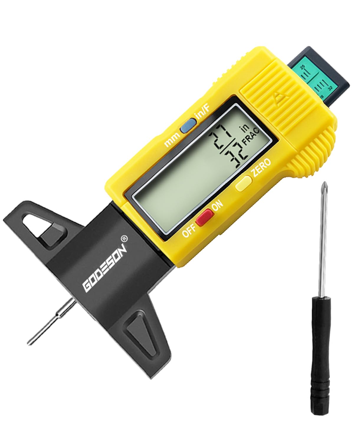GODESON Tire Tread Depth Gauge, Digital Tire Tread Depth Gauge with 3 Modes-Fractional Inch, Decimal Inch and Millimeter, Tire Depth Gauge for Motorcycles, Cars, SUV, Easy to Read Tread Depth Gauge