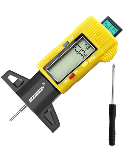 GODESON Tire Tread Depth Gauge, Digital Tire Tread Depth Gauge with 3 Modes-Fractional Inch, Decimal Inch and Millimeter, Tire Depth Gauge for Motorcycles, Cars, SUV, Easy to Read Tread Depth Gauge