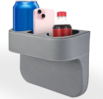 Car Cup Holder, Auto Front Seat Organizer, Multifunctional Cup Drink Holders with PU Leather Cover, Gap Filler Storage Box Coin Bucket Console Side Pocket Cell Mobile Phone Holder (Black)