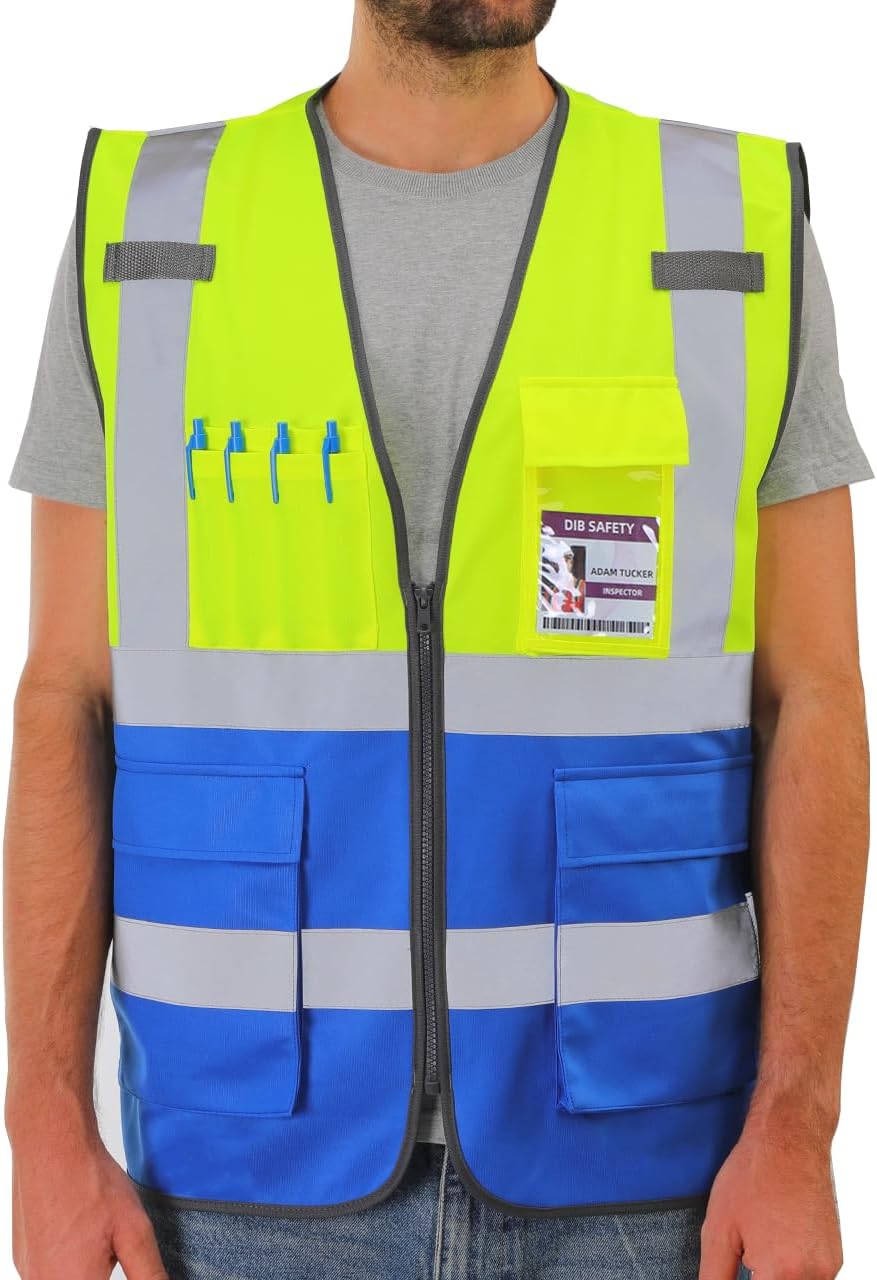 Dib Safety Reflective Safety Vest for Men Women, High Visibility Vest with Pockets and Zipper, ANSI Class 2