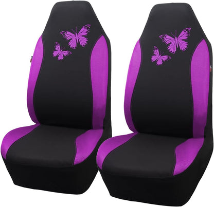 Flying Banner Butterfly car seat Covers ful Set Fashion Universal Lady Woman Female Rear Bench Split Colorized (Pink, 2 Fronts - Lace)
