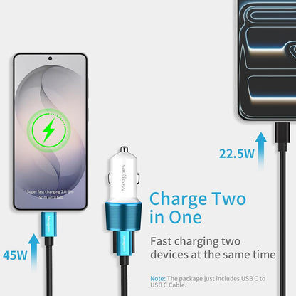 67.5W Car Charger USB C Super Fast Charging, 45W USBC & QC3.0 Port Plug for iPhone 17 Pro Max/Air/16/15/iPad, Samsung S26/S25 Android Cell Phone, Dual 12V Cigarette Lighter Adapter+ 3.3ft Type C Cable